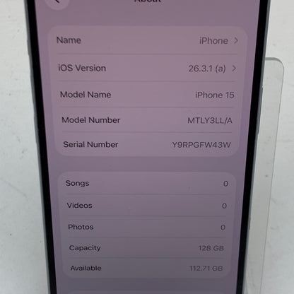 Factory Unlocked Apple iPhone 15 128GB Blue MTLY3LL/A