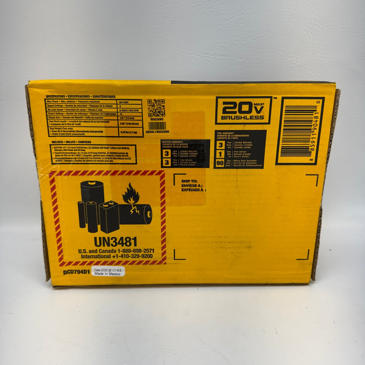 New DEWALT DCD794D1 20V Cordless.5 in Drill Driver 2 Ah