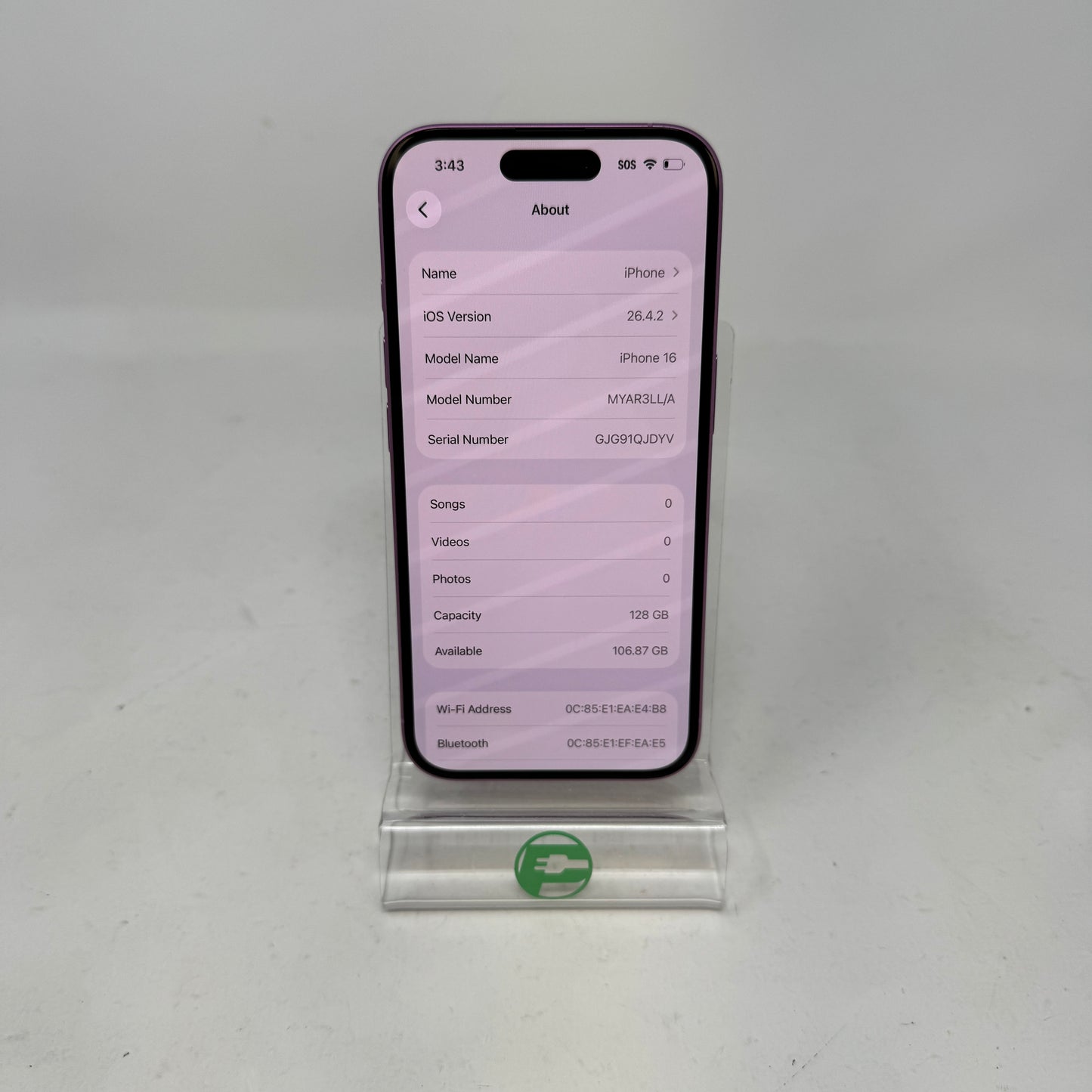 Factory Unlocked Apple iPhone 16 128GB Pink MYAR3LL/A