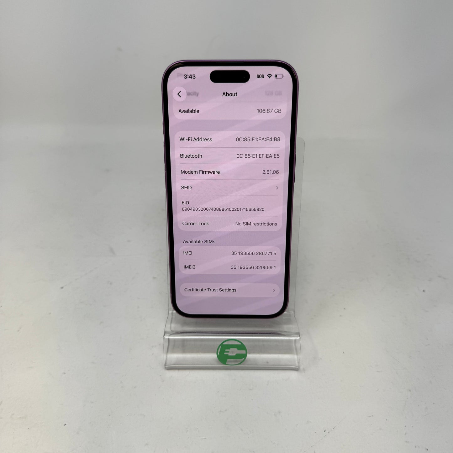 Factory Unlocked Apple iPhone 16 128GB Pink MYAR3LL/A