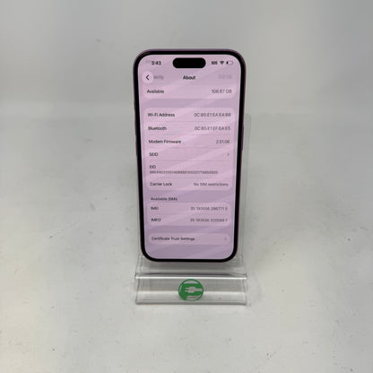 Factory Unlocked Apple iPhone 16 128GB Pink MYAR3LL/A