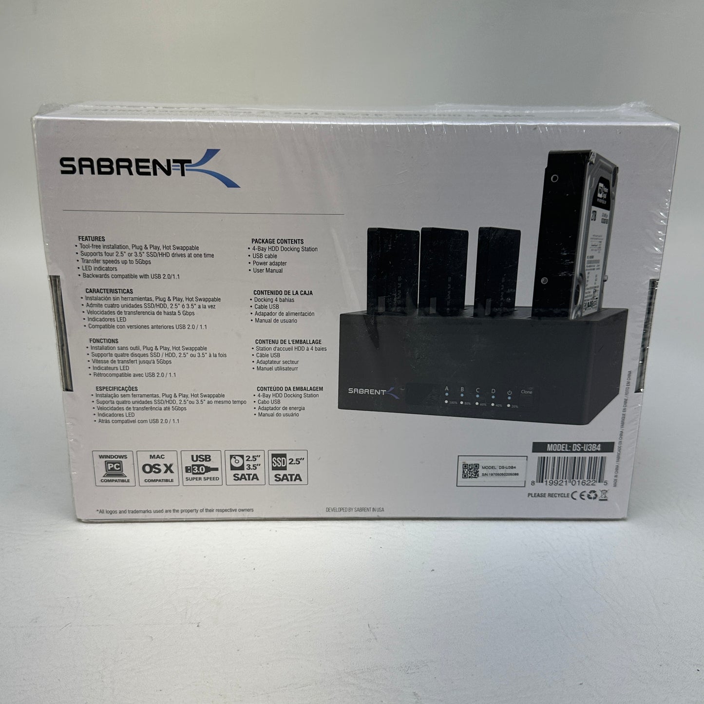 New Sabrent 4-Bay USB 3.0 SATA 2.5in/3.5in SSD/HDD Docking Station DS-U3B4