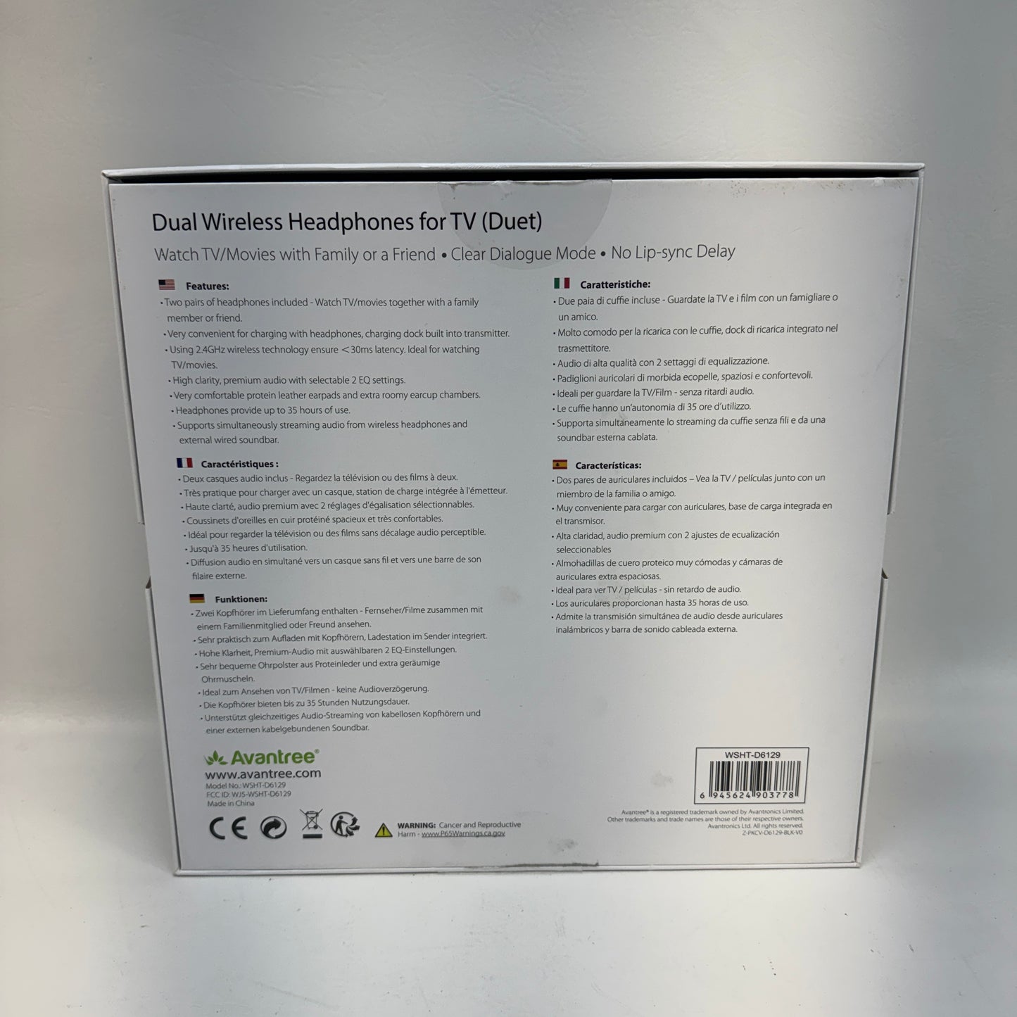 Avantree Duet Dual Wireless TV Headphone System WSHT-D6129