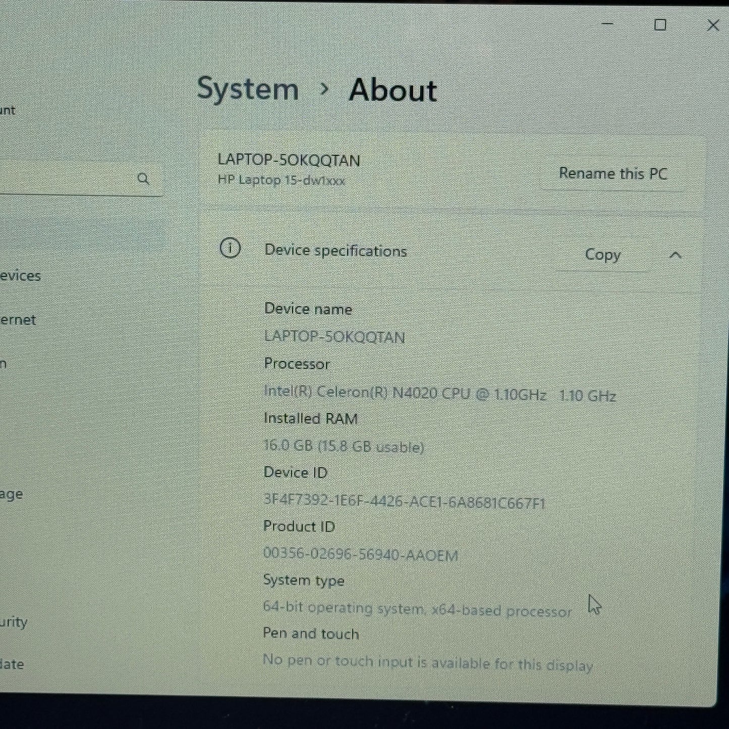 HP Laptop 15-DW1033DX 15.6" Celeron N4020 1.1GHz 16GB RAM 1TB SSD