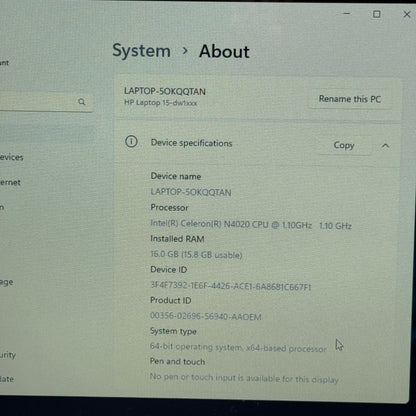HP Laptop 15-DW1033DX 15.6" Celeron N4020 1.1GHz 16GB RAM 1TB SSD