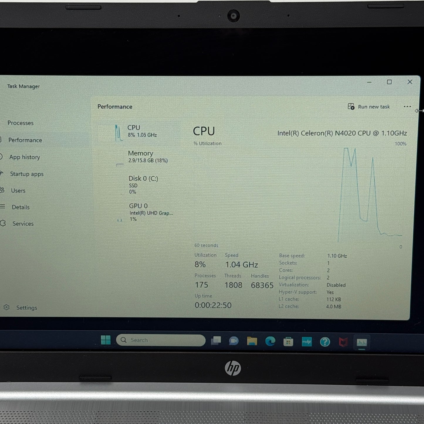 HP Laptop 15-DW1033DX 15.6" Celeron N4020 1.1GHz 16GB RAM 1TB SSD