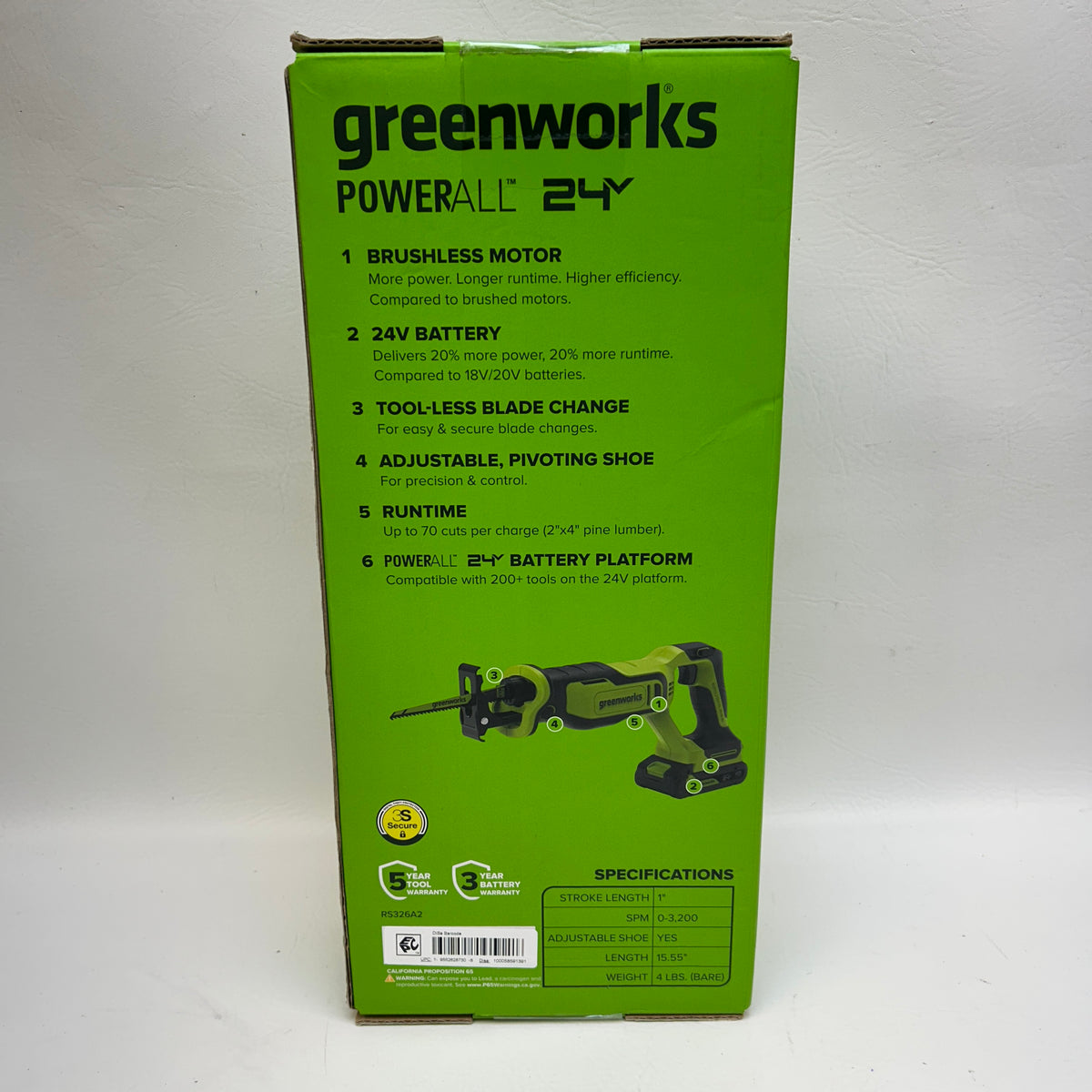 New Greenworks RS326A2 24V Cordless Reciprocating Saw