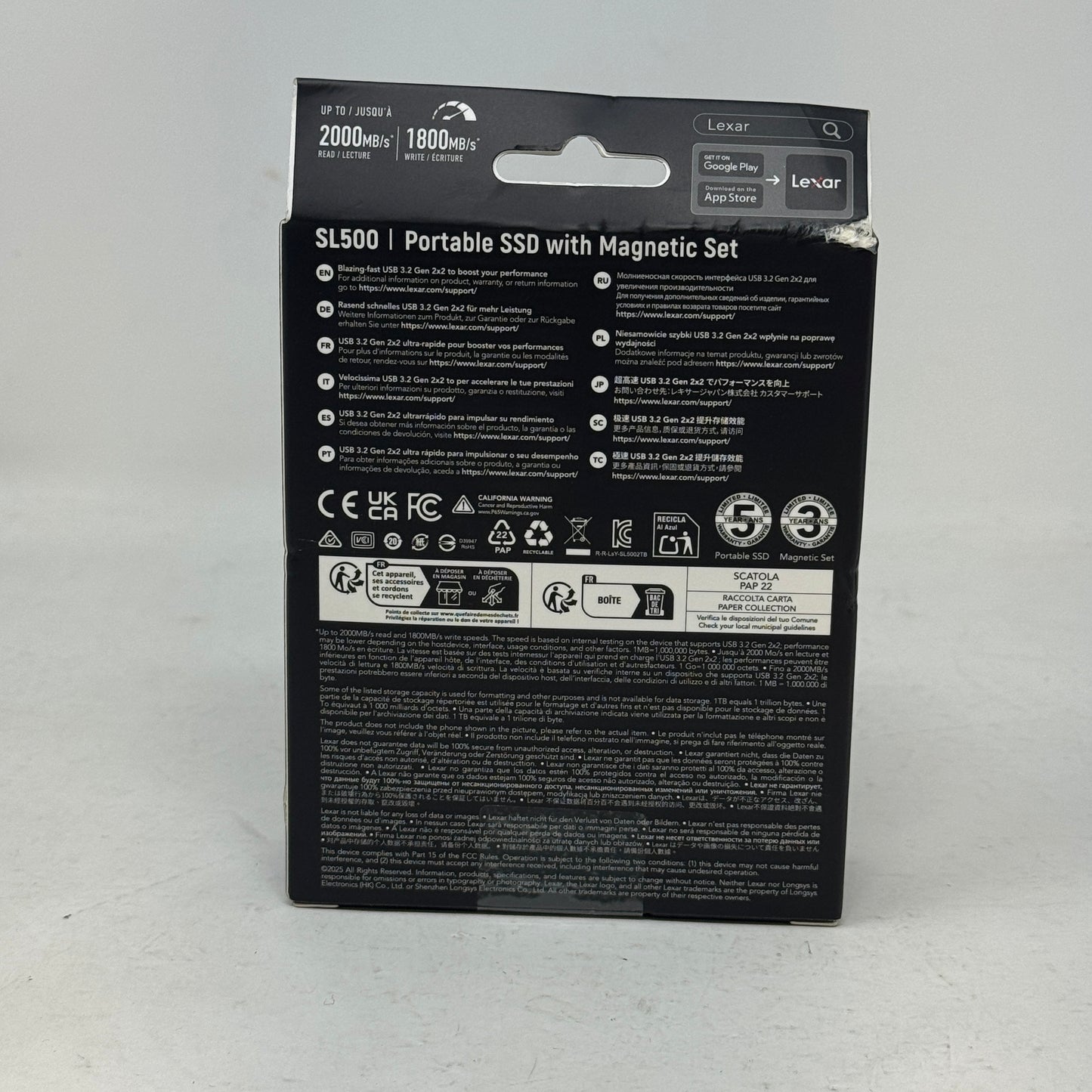New Lexar Portable SL500 2TB USB 3.2 Gen 2x2 SSD LSL500M002T-RNBWU