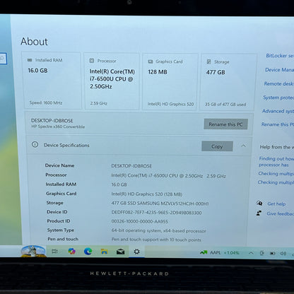HP Spectre X360 13.3" i7-6500U 2.5GHz 16GB RAM 512GB SSD Laptop