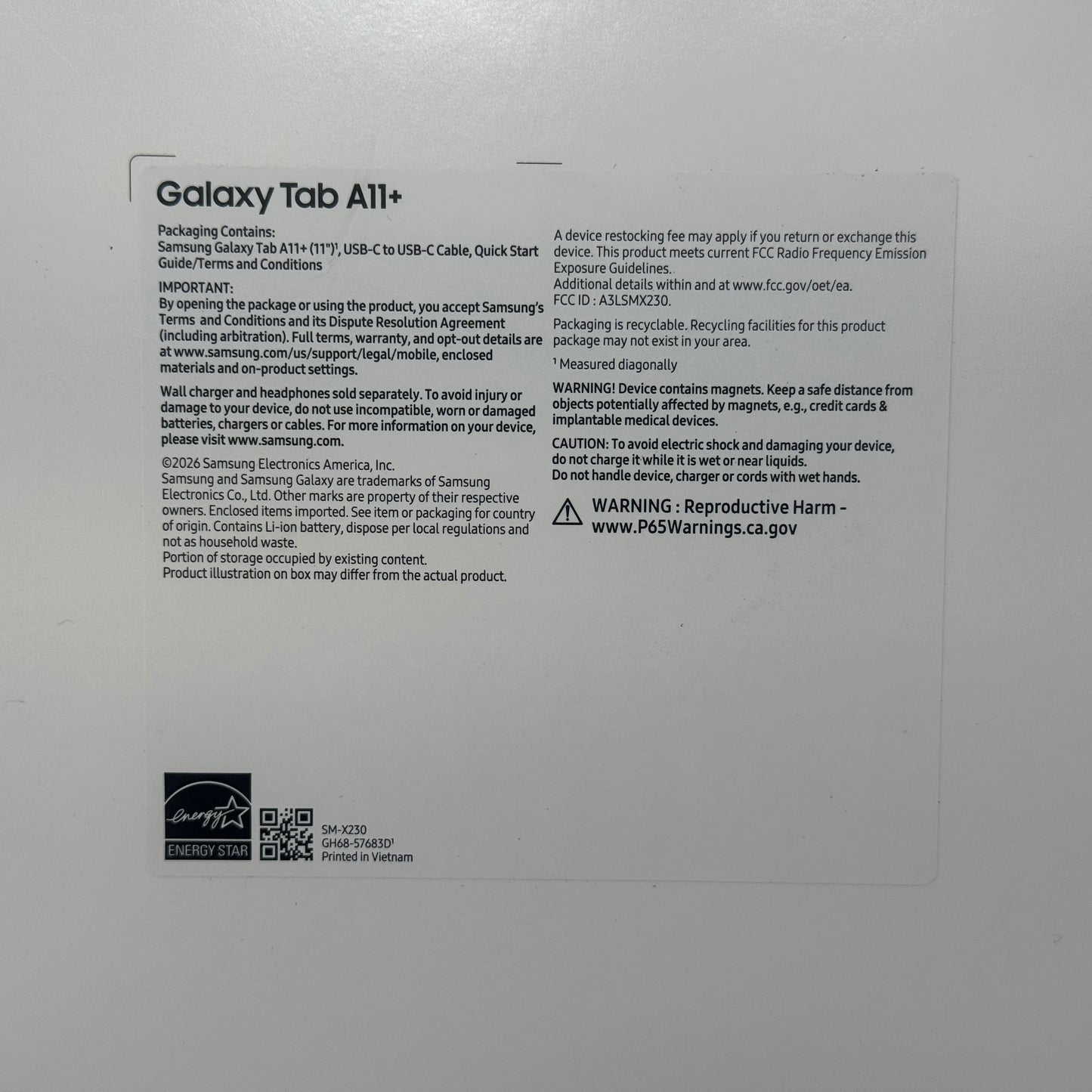 New WiFi Only Samsung A11+ 11.0 128GB Gray SM-X230