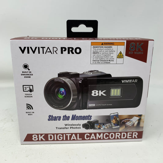 New Vivitar Pro DVR8K-BLK-STK-4 8K HD Video Digital Camcorder 64MP WiFi 18x Zoom