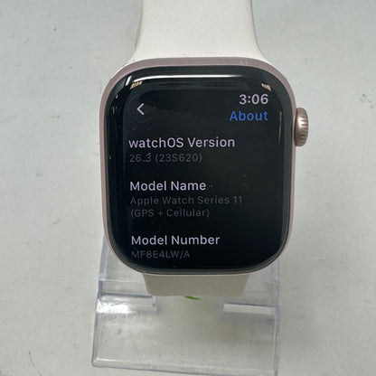 Unlocked Apple Watch Series 11 42MM Rose Gold Aluminum White Sport Band MF8E4LW/A
