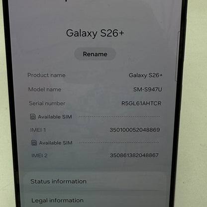 T-Mobile Samsung Galaxy S26 Plus 12GB RAM 256GB SM-S947U Black