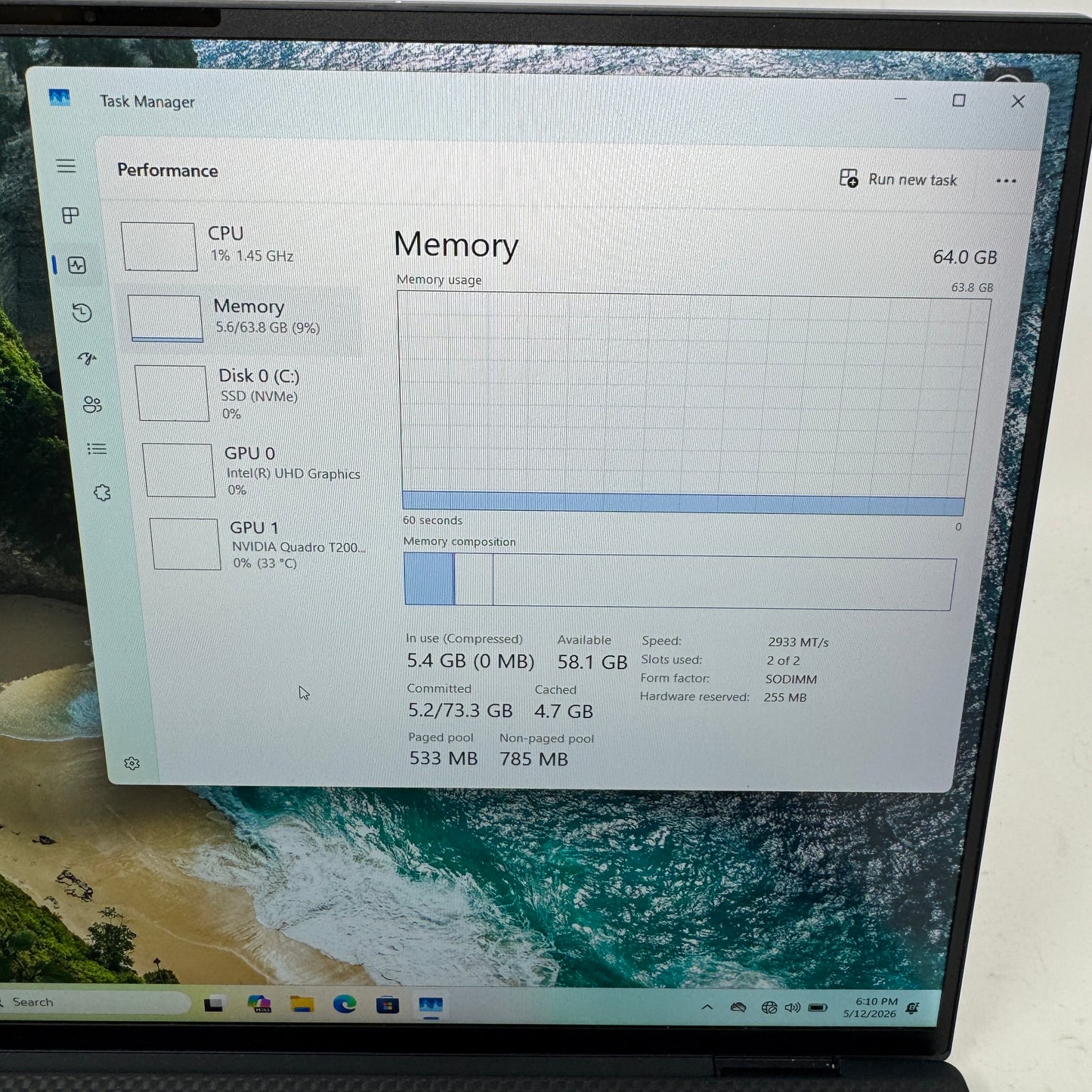 Dell Precision 5500 15.6" i9-10885H 2.4GHz 64GB RAM 2TB SSD Quadro T2000 Max-Q