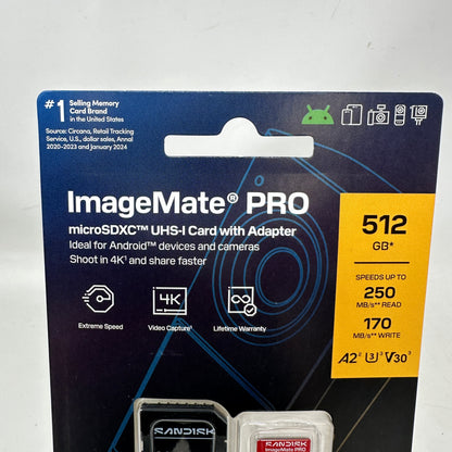 New Sandisk ImageMate Pro 512GB microSDXC UHS-I Card SDSQXBJ-512G-AWGKA