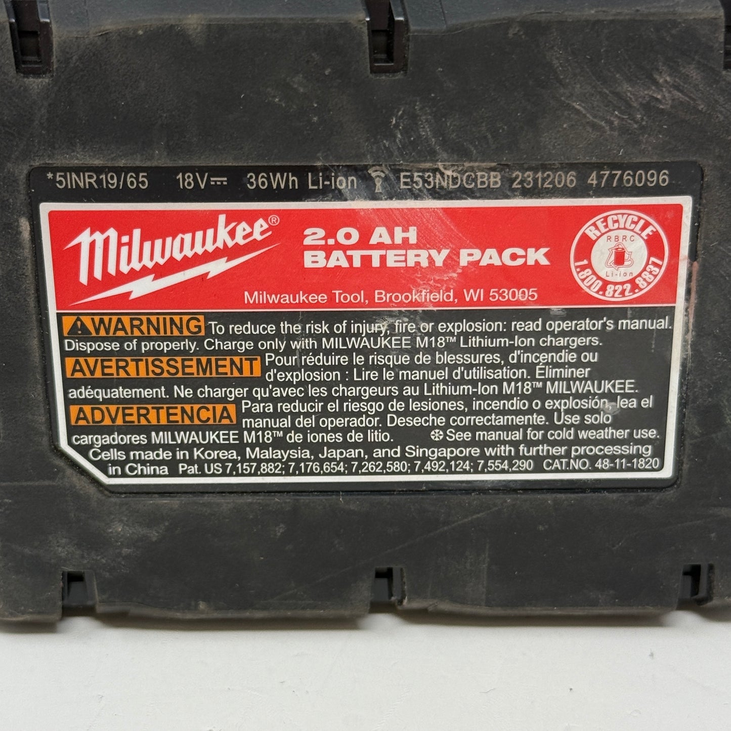 Milwaukee 48-11-1820 2.0Ah M18 Red Lithium-Ion Battery CP2.0