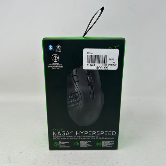 New Razer Naga V2 HyperSpeed Black RZ01-03600100 Wireless MMO Gaming Mouse