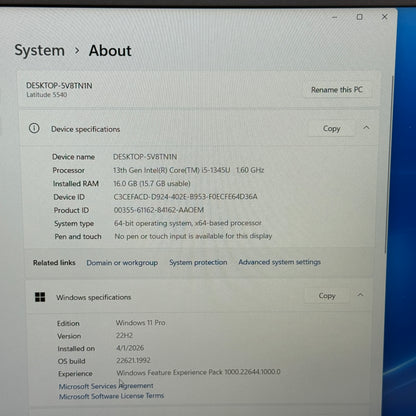 Dell Latitude 5540 15.6" i5-1345U 1.6GHz 16GB RAM 512GB SSD