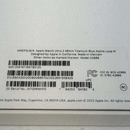 Unlocked Apple Watch Ultra 2 49MM Natural Titanium Alpine Loop MREP3LW/A