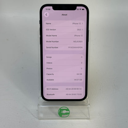 Factory Unlocked Apple iPhone 12 64GB Black MGJ53B/A