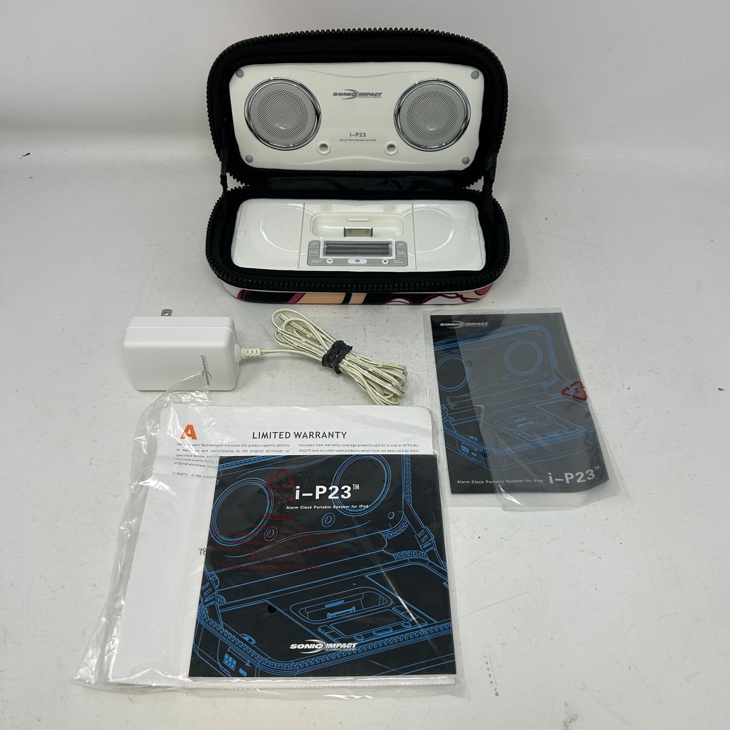 Sonic Impact i-P23 iWake Portable Speaker System Mineral White