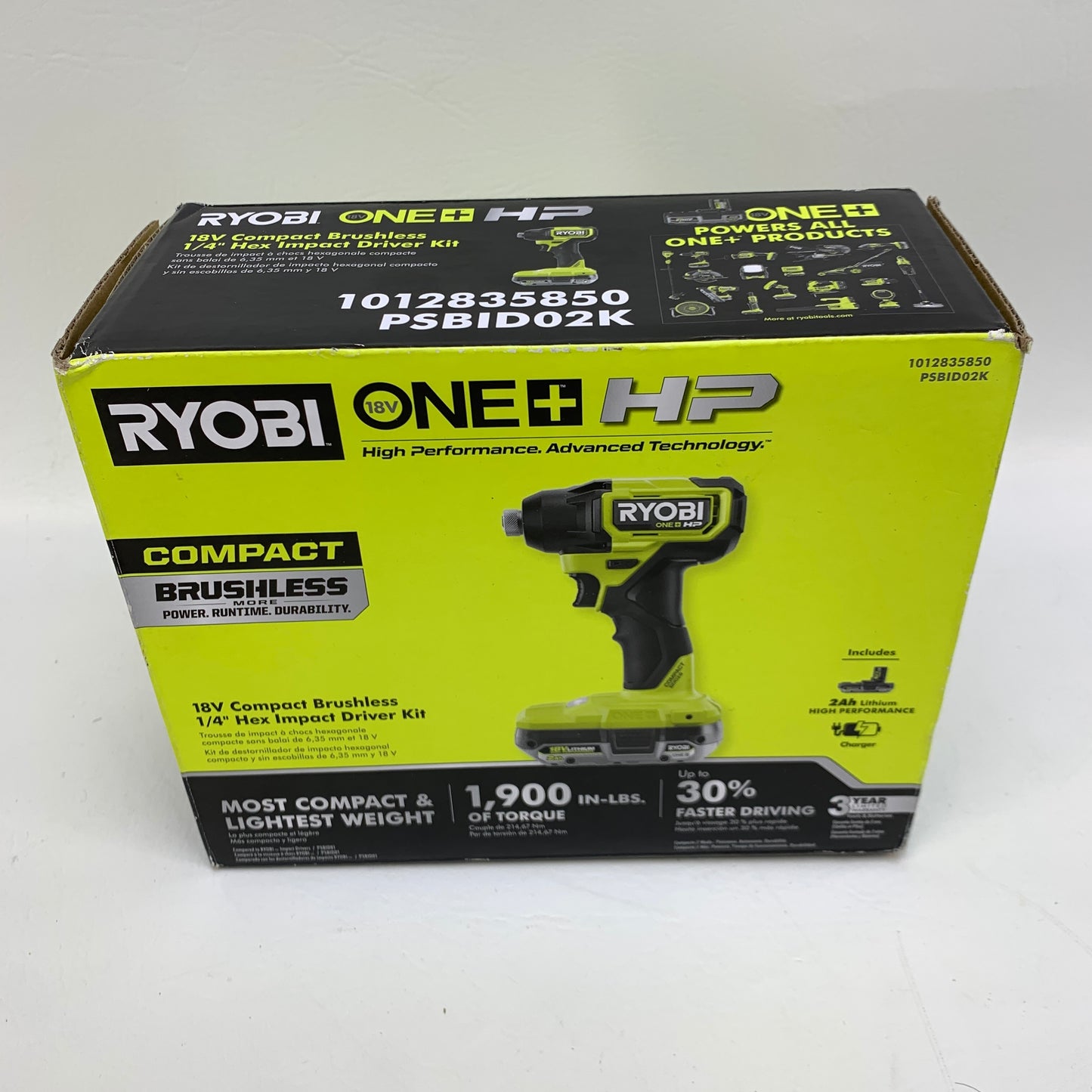 New Ryobi PSBID02K 18V ONE+ HP Brushless Compact 1/4" Impact Driver Kit