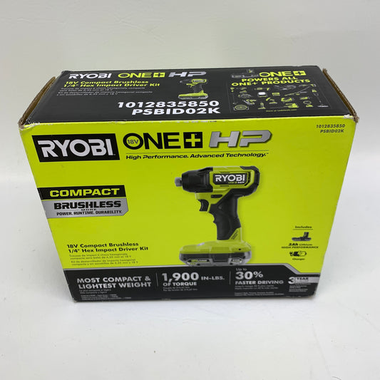 New Ryobi PSBID02K 18V ONE+ HP Brushless Compact 1/4" Impact Driver Kit