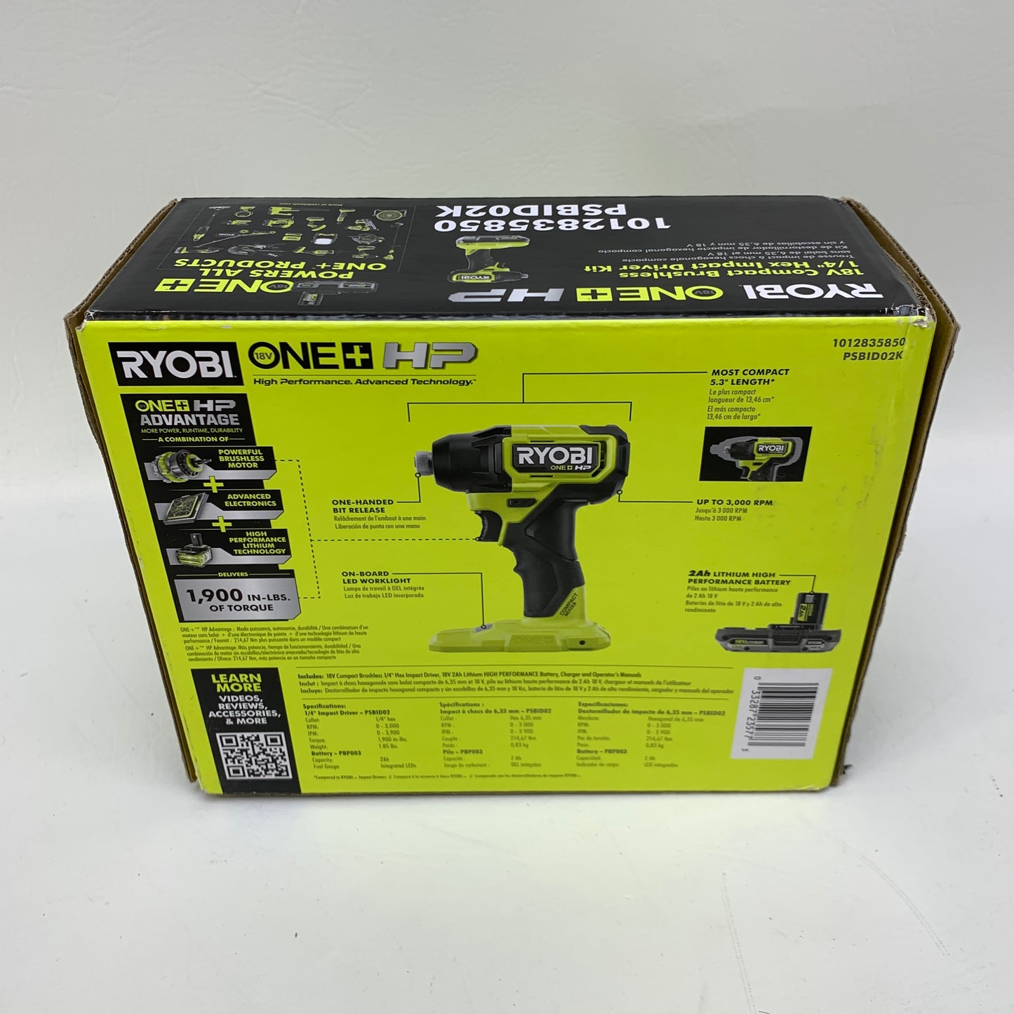 New Ryobi PSBID02K 18V ONE+ HP Brushless Compact 1/4" Impact Driver Kit