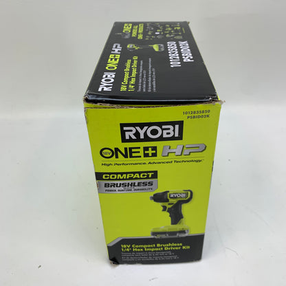 New Ryobi PSBID02K 18V ONE+ HP Brushless Compact 1/4" Impact Driver Kit