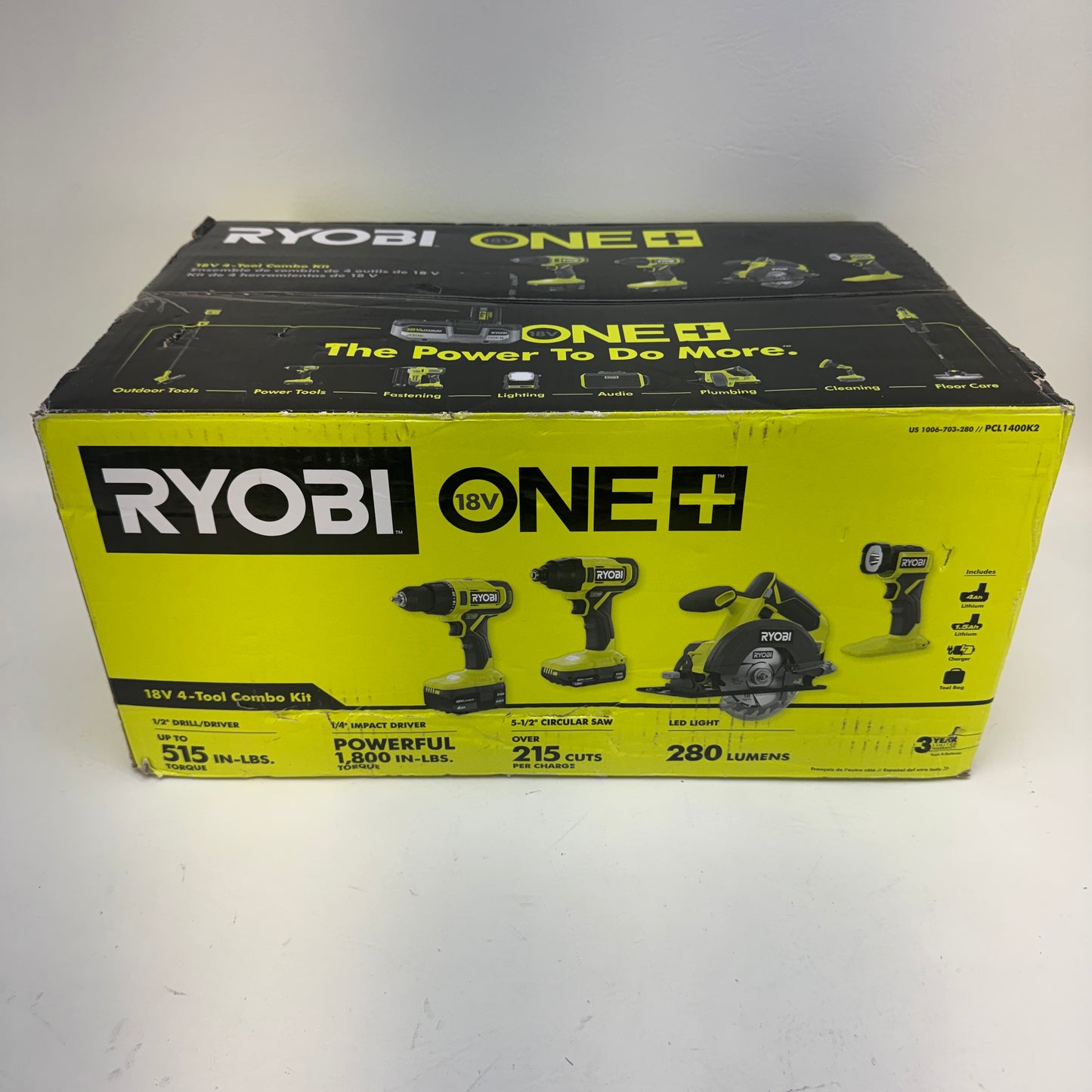 New Ryobi PCL1400K2 18V ONE+ Cordless 4-Tool Kit