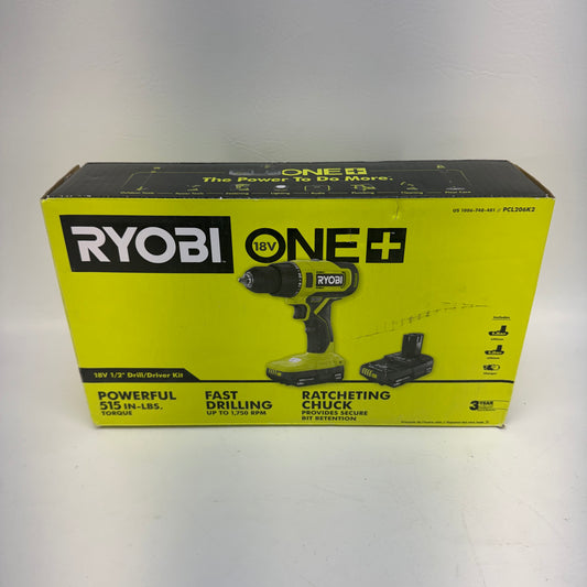 New Ryobi PCL206K2 18V ONE+ Cordless 1/2" Drill/Driver Kit 