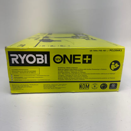 New Ryobi PCL206K2 18V ONE+ Cordless 1/2" Drill/Driver Kit 