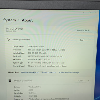 Dell Latitude 5540 15.6" i5-1345U 1.6GHz 16GB RAM 512GB SSD