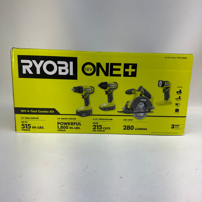 New Ryobi PCL1400K2 18V Cordless 4-Tool Combo Kit  Battery Charger and Storage Bag