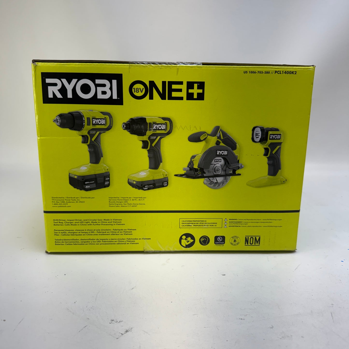 New Ryobi PCL1400K2 18V Cordless 4-Tool Combo Kit  Battery Charger and Storage Bag
