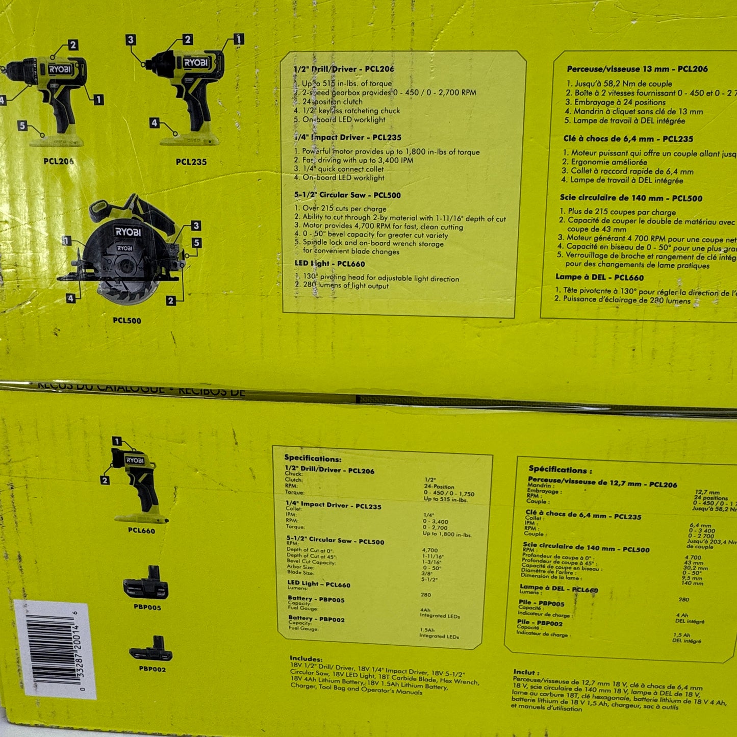 New Ryobi PCL1400K2 18V Cordless 4-Tool Combo Kit  Battery Charger and Storage Bag