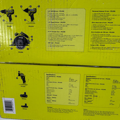 New Ryobi PCL1400K2 18V Cordless 4-Tool Combo Kit  Battery Charger and Storage Bag