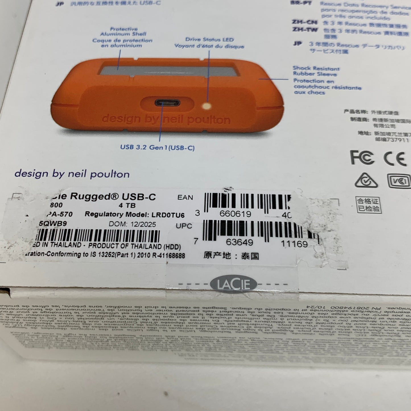 New LaCie 2.5" Rugged USB-C 4TB HDD STFR4000800