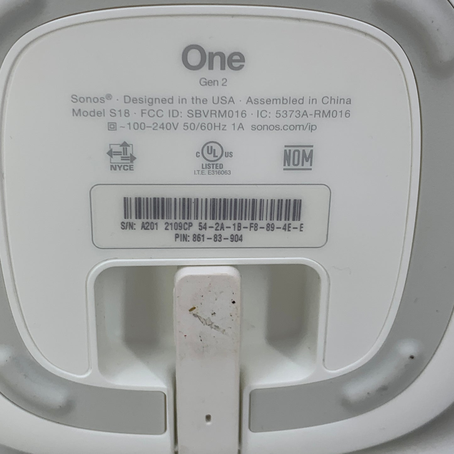 Sonos One (Gen 2) Smart Speaker White S18 Wireless Alexa Google Assistant