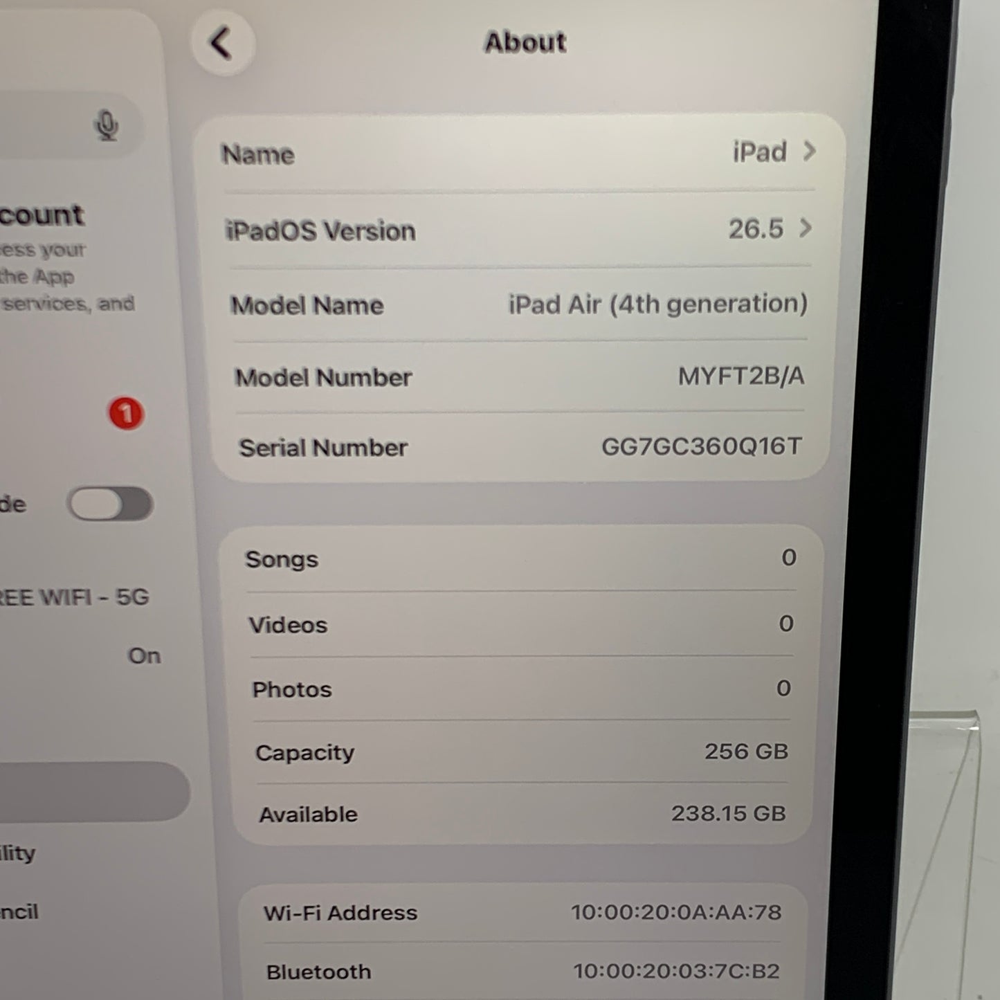 WiFi Only Apple iPad Air 4th Gen 256GB Space Gray MYFT2B/A