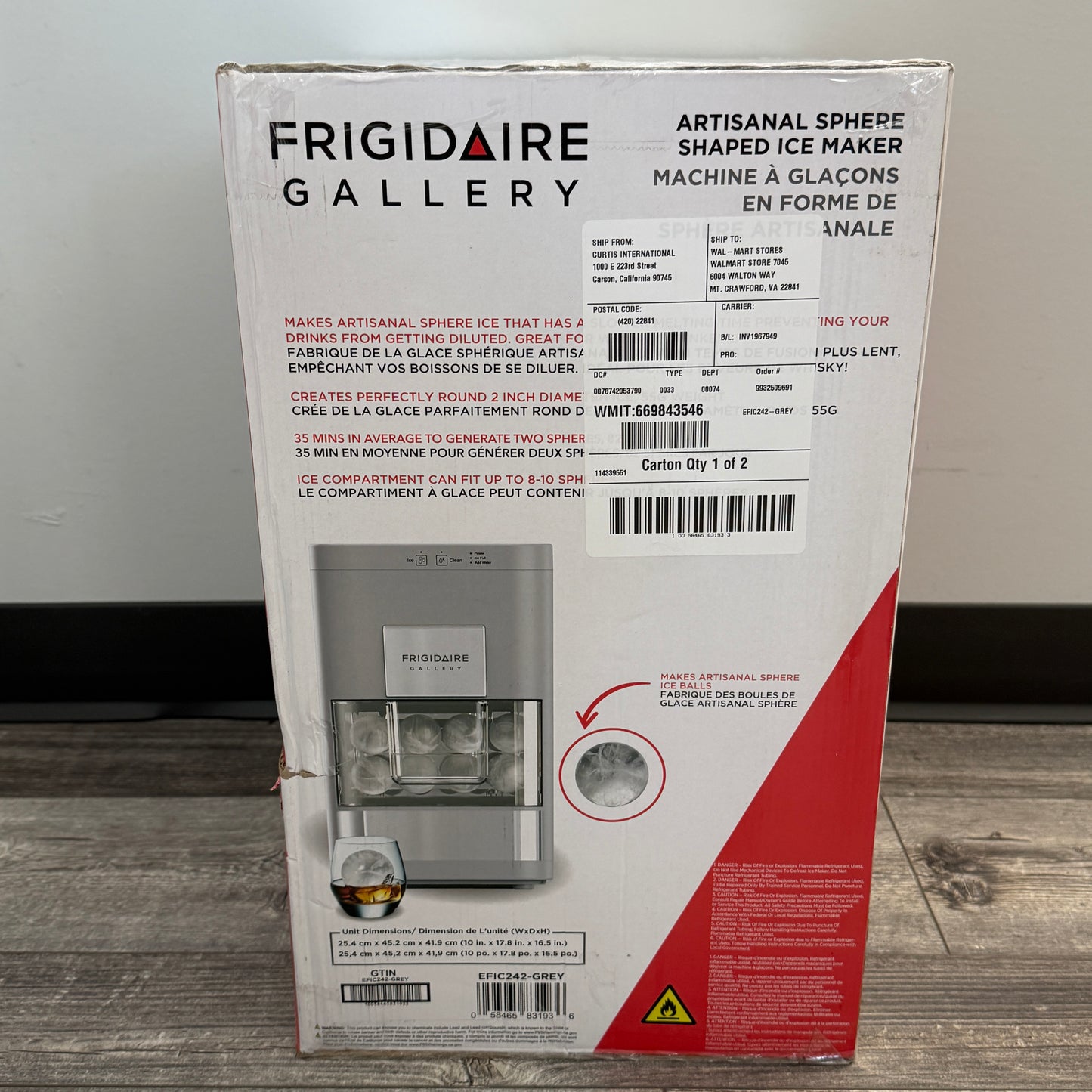New Frigidaire Artisinal Sphere Countertop Ice Maker  EFIC242-GREY