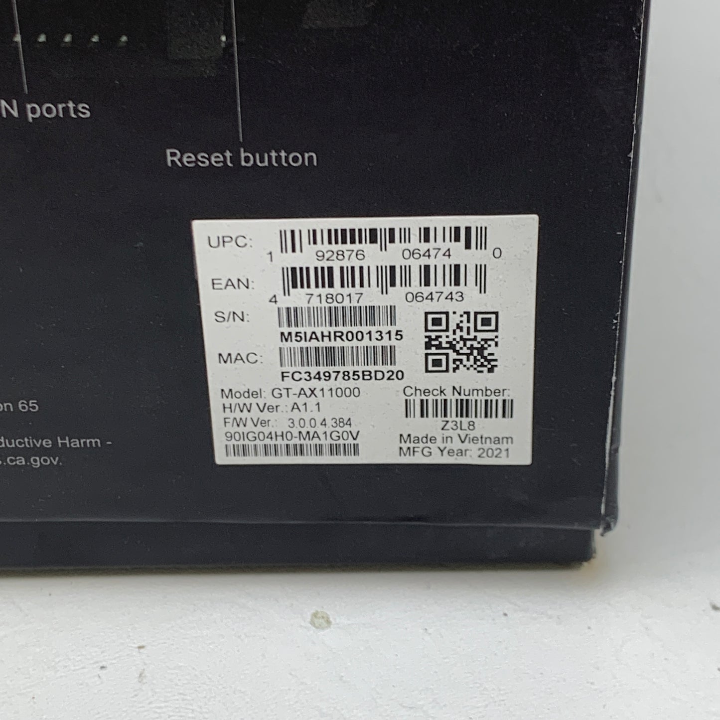 ASUS ROG Rapture Tri Band WiFi 6 GT-AX11000 Gaming Wireless Router