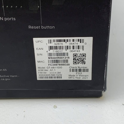 ASUS ROG Rapture Tri Band WiFi 6 GT-AX11000 Gaming Wireless Router