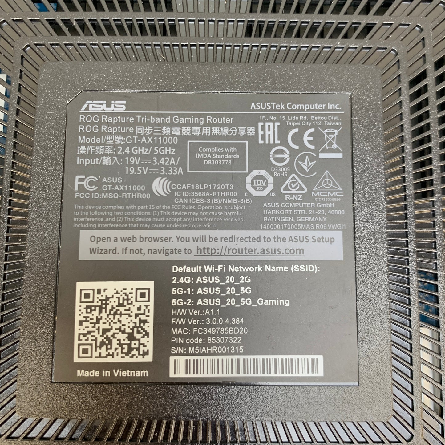 ASUS ROG Rapture Tri Band WiFi 6 GT-AX11000 Gaming Wireless Router