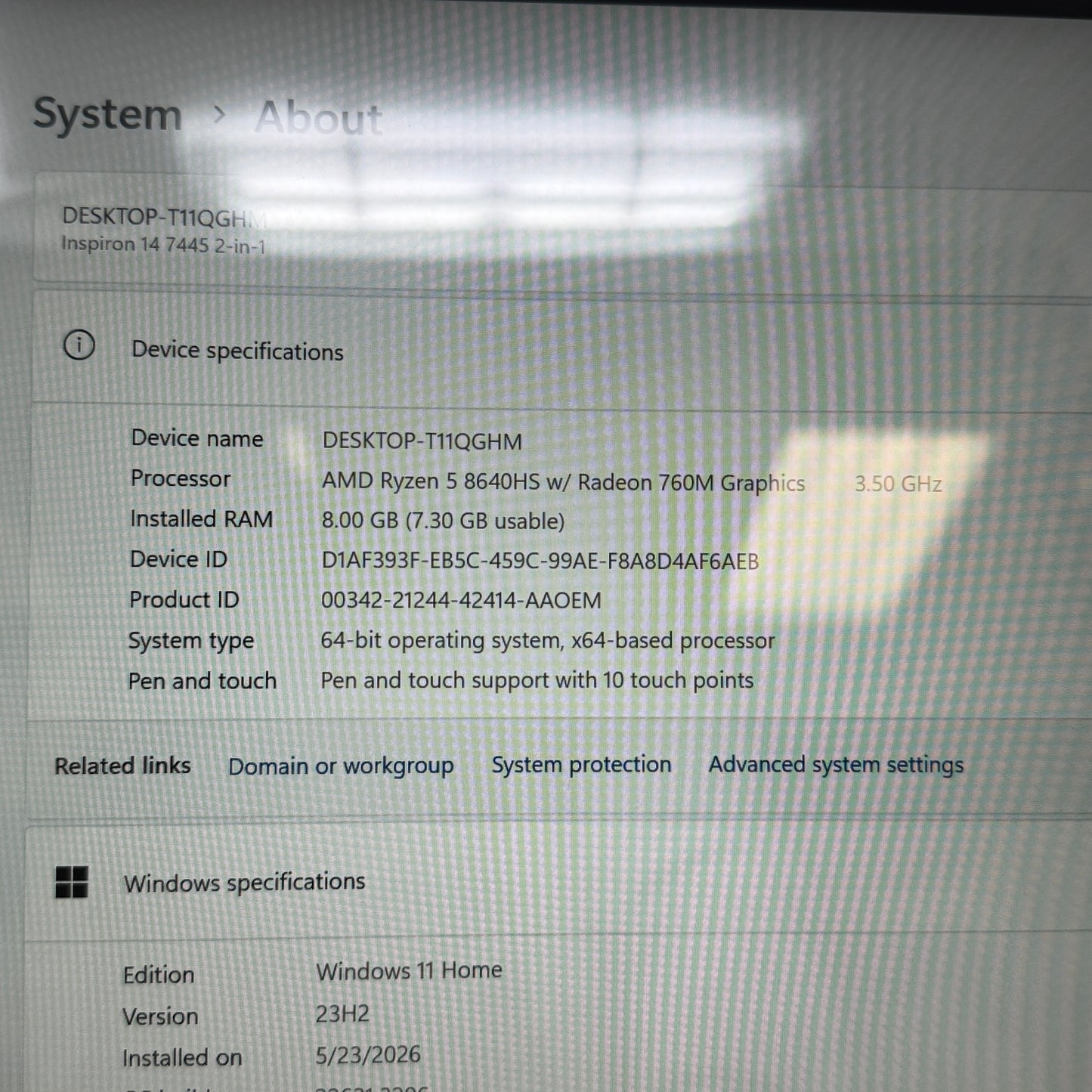 Dell Inspiron P186G 14" Ryzen 5 8640HS 3.5GHz 8GB RAM 512GB SSD