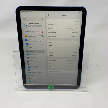 WiFi Only Apple iPad 10th Gen 64GB Blue MPQ13LL/A
