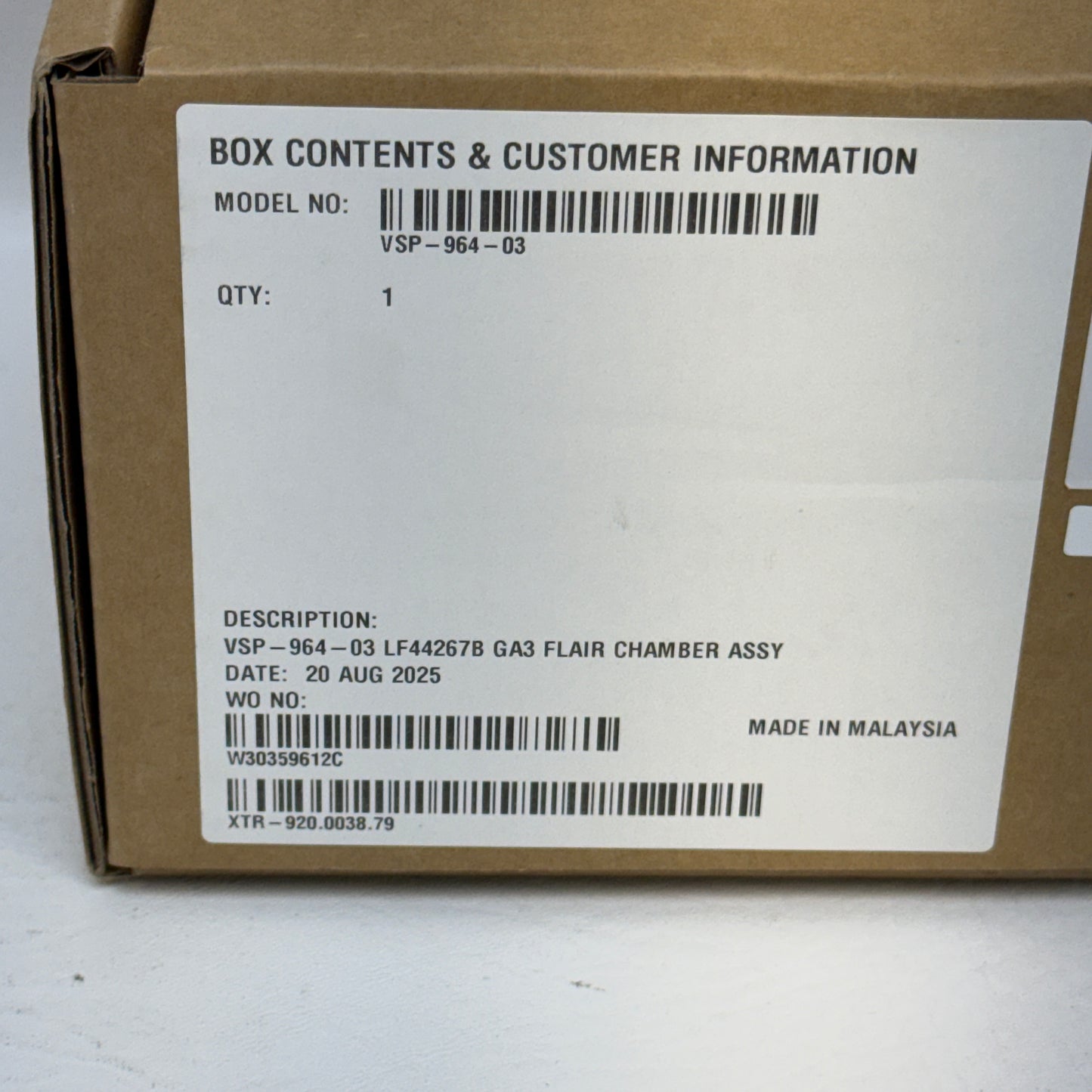 New XTRALIS VSP-964-03 GA3 Flair Chamber Assy