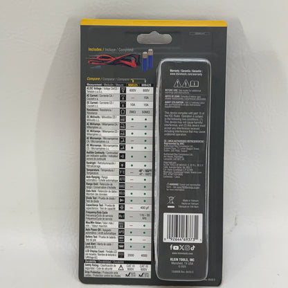 New Klein Tools MM325 Digital Multimeter Manual-Ranging 600V AC/DC