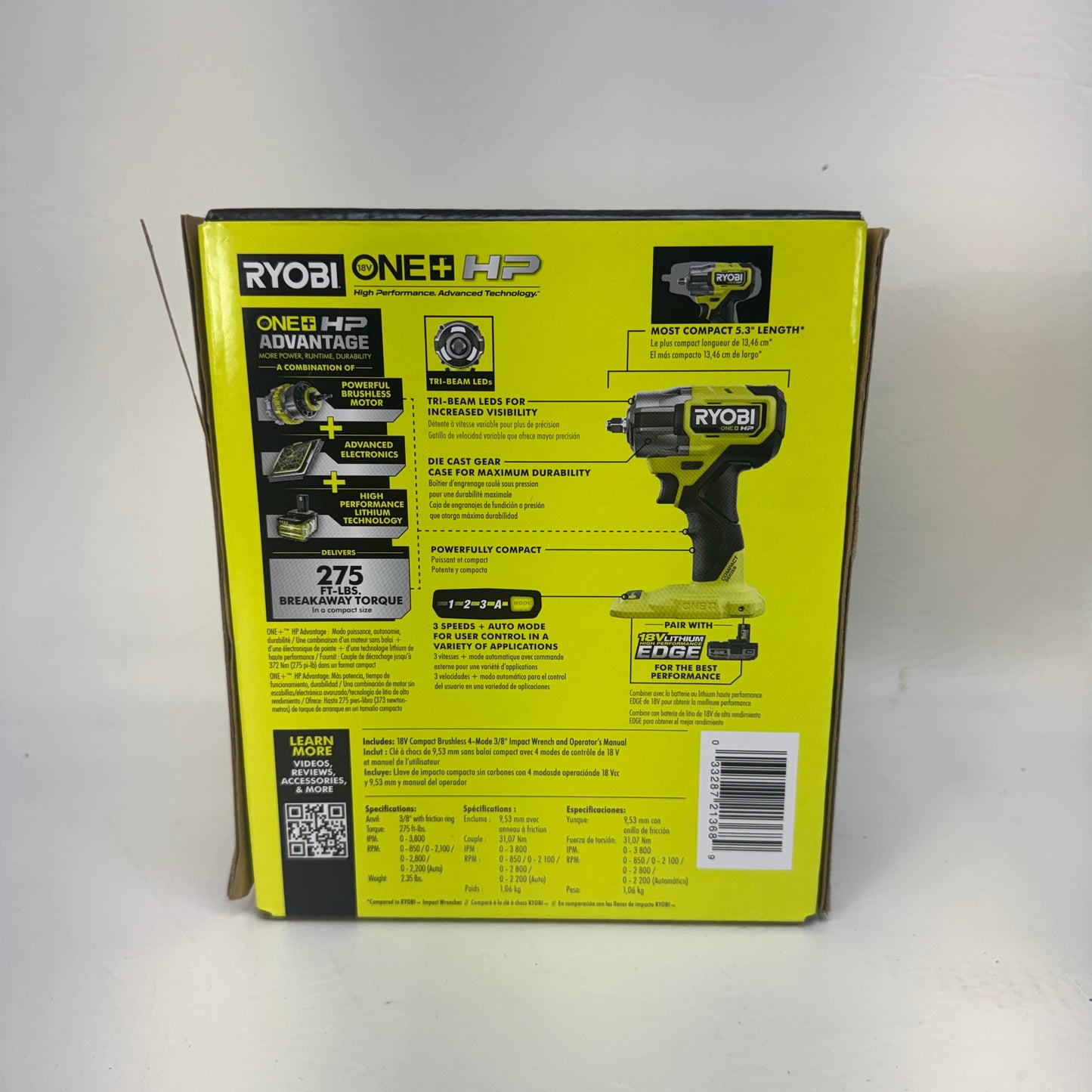 New Ryobi PSBIW02B 18V ONE+ HP Brushless Compact 3/8" Impact Wrench