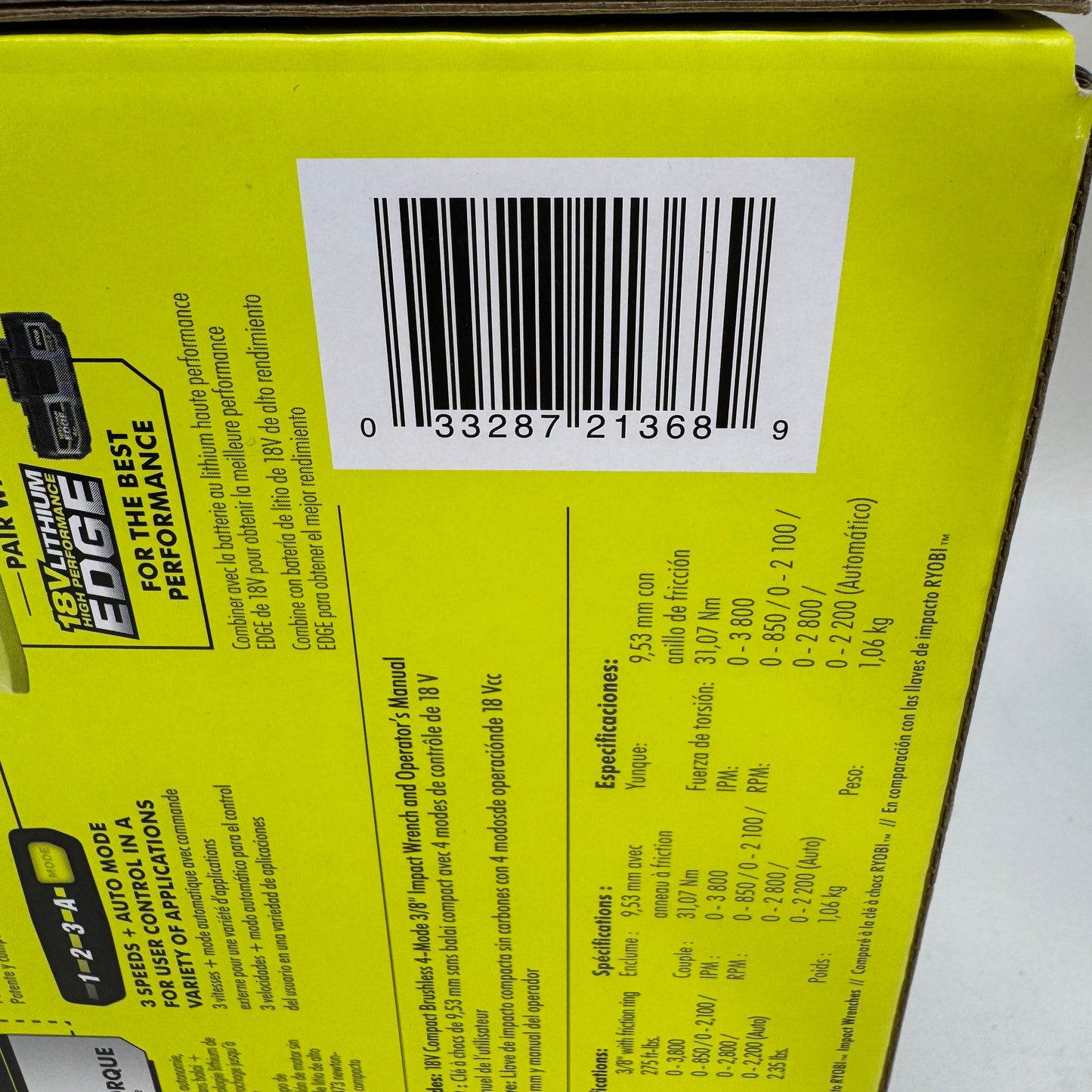 New Ryobi PSBIW02B 18V ONE+ HP Brushless Compact 3/8" Impact Wrench